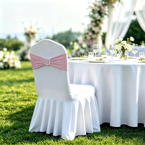 Babenest 50PCS Spandex Chair Sashes Bows with Buckle Dusty Pink - Image 3
