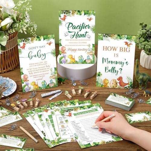 Sherr 476 Pcs Green Dinosaur Baby Shower Games, 6 Activities Pacifier Hunt - Image 2