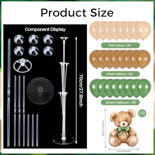 12 Sets Sage Green Bear Baby Shower Balloon Stand Kit for Table Boy Baby Shower with Balloon Centerpieces Decorations for Green Teddy Bear Theme Gender Reveal Birthday Party Table Decorations Supplies - Image 3