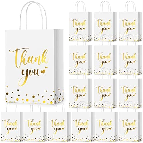 PerKoop 60 Pack Thank You Paper Gift Bags, Classic, White by PerKoop