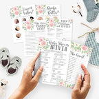 Hadley Designs - 25 Floral Trivia Game, 25 Find The Guest Game, 25 Love Or Labor Game, 25 Boobs Or Baby Butts, 25 Who Knows Mommy Best, 25 Baby Prediction Advice Cards - 6 Double Sided Cards - Image 2