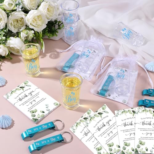 36 Sets Baby Shower Favors Shot Glasses It's a Boy Acrylic Shot Glasses with Bottle Opener Keychain Card Organza Bag Boy Girl Theme Party Thank You Return Gift for Guests Gender Reveal - Image 5