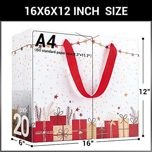 EUSOAR Christmas Extra Large White Gift Bags, 20 Pack 16x6x12 with Handles, Bulk Merchandise Retail Wrapping Bags for Christmas Eve, Grocery, Boutique, Party Favor, Business - Image 2
