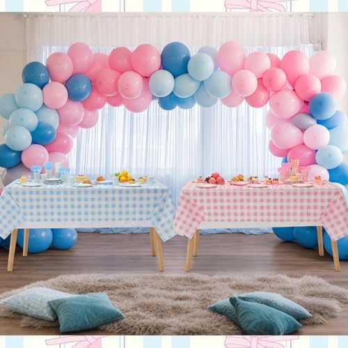 Funnymoom 452 Pcs Gender Reveal Gingham Party Decoration for 50, Pink and Blue Gingham Checkered Paper Plates Napkins Cups Tablecloth Cutlery Straws for Gender Reveal Baby Shower Party Supplies - Image 5