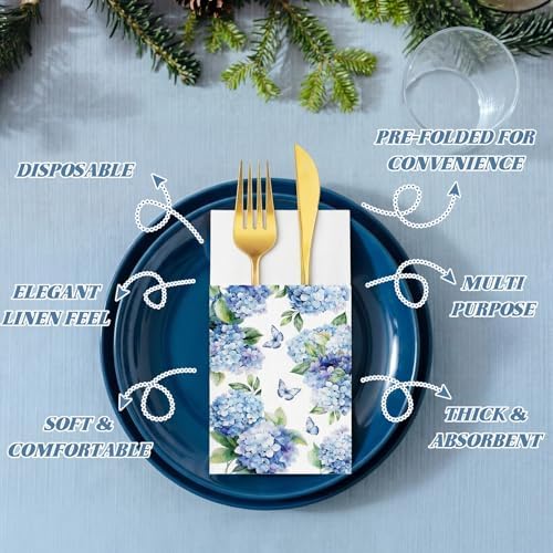 Potchen 100 Pcs Linen Feel Napkins Disposable, Hydrangea - Image 4