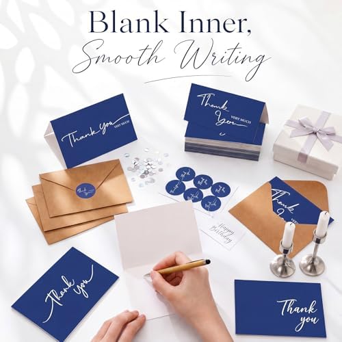 Gueevin 200 Pcs Navy Blue Thank You Cards with Envelopes and Stickers Bulk - Image 3