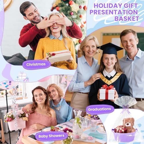 10PACK Purple Baskets for Gifts Empty, 12"x 8"x 5" Woven Gift Baskets with Gift Bags and Bows, Empty Gift Baskets for Christmas, Baby Gift Basket for Nursery, Shelf Small Storage Basket with Handles - Image 7