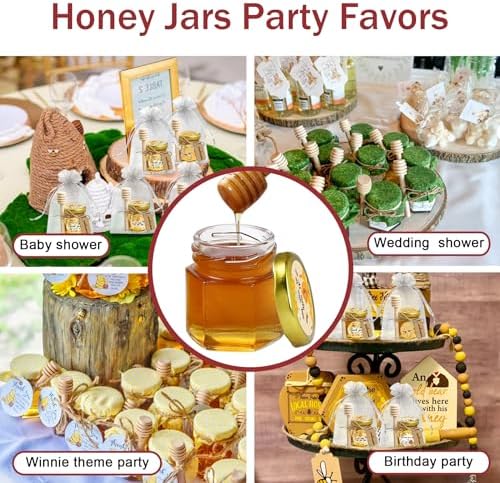 Aliggbent 96 Pack Mini Honey Jars, 1.5oz Hexagon Glass with Dippers - Image 6