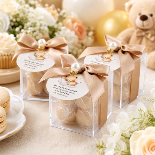20 Set Fully Assembled Small Bubble Candles Elegant Baby Shower Favors Bulk Set with Decorative Ribbons Thank You Cards for Baby Shower Guest Gifts (20, Brown Bear) - Image 5