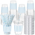 Sliner 50 Sets Blue White Striped Plastic Cups 16oz by Sliner