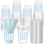 Sliner 50 Sets Blue White Striped Plastic Cups 16oz by Sliner