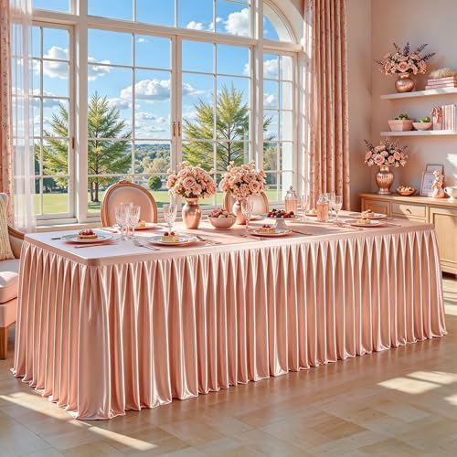 6 Pack Rose Gold Satin Table Clothes for 6 Foot Rectangle Tables - 6FT Wrinkle Resistant Glitter Rectangle Tablecloths, Party Table Covers for Wedding Banquet, Baby Shower, Birthday, Holiday Dinner by WishCare