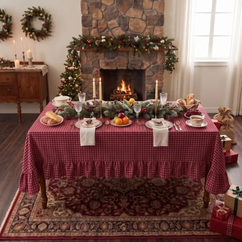 Eternal Beauty Red Plaid Ruffle Tablecloth 60x120 in - Image 4