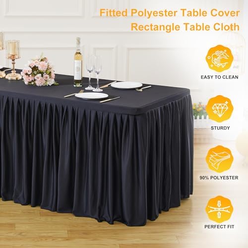 Wish Care Black Polyester Table Clothes for 4 Foot Rectangle Tables, Wrinkle Free Fitted Table Cover with Pleated Ruffle Table Skirt for Birthday Party Wedding Trade Show Event Display - Image 5