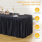 Wish Care Black Polyester Table Clothes for 8 Foot Rectangle Tables, Wrinkle Free Fitted Table Cover with Pleated Ruffle Table Skirt for Birthday Party Wedding Trade Show Event Display - Image 4
