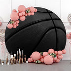 Renaiss 7.2x7.2ft Cool Black Basketball Round Backdrop Cover Basketball Match Sports Meeting Circle Photography Background Basketball Theme Baby Shower Birthday Fans Party Decor Arch Photo Booth Prop - Image 4