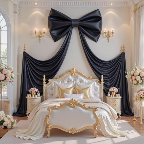 Large Black Bow Decor, 24x16x79 Inches Big Silky Ribbon Bows for Room Wall Door Decorations Oversized Coquette Stain Bow Party Decorations for Halloween Birthday Bridal Baby Shower Wedding Backdrop - Image 2