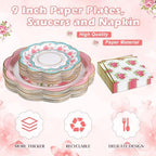 FillTouch 50 Sets Floral Paper Tea Cups and Saucers for Tea Party - Image 5