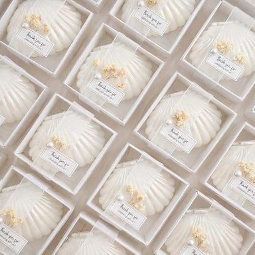 30 Sets Seashell Scented Candles Fully Assembled Wedding Candle Favor with Clear Plastic Box, Pearl, Gift Tag, Ribbon Wedding Party Favor Thank You Gift for Guest Bridal Shower - Image 6
