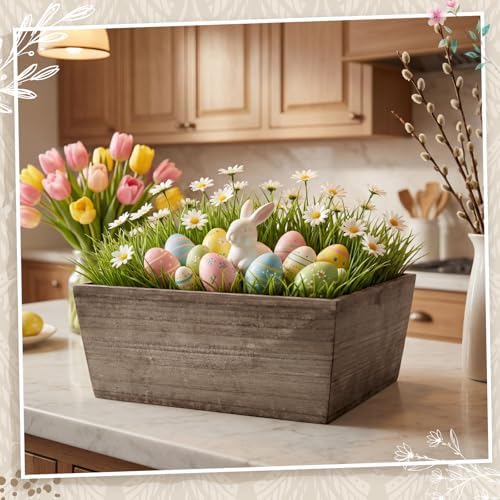 Dandat 2 Set 10 Inch Wooden Flower Box Rustic Table Centerpieces,Brown - Image 4