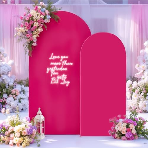 Pink Arch Backdrop Cover Set of 2 Party Wedding Arch Covers Stretchy Backdrop 7.2FT 6FT Decorations Baby Shower Bridal Shower Photo Birthday Hot Pink Arch Stand Cover Spandex - Image 5