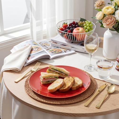 WDF 150Pcs Red Plastic Plates - Red Plates Disposable 25Guest Dinnerware Include 25 Dinner Plate, 25 Dessert Plate, 75 Cutlery & 25 9oz Cups for Wedding/Birthday/Bridal Shower - Image 6