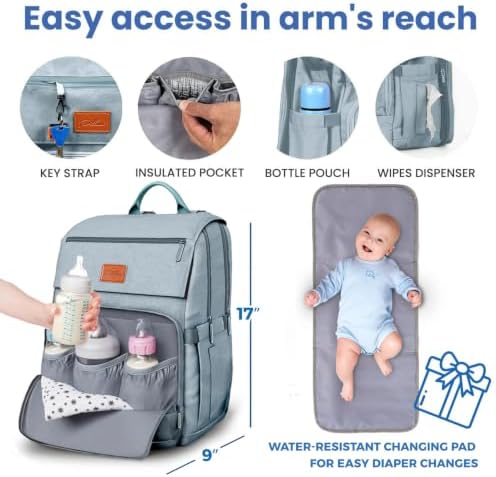 Baby Shower Gifts Diaper Bag Backpack - Large Capacity Baby Bag Backpack, Wide Opening & Easy Access Stylish Baby Diaper Bag - Waterproof, Durable, Travel-Friendly Organizer w/ Foldable Changing Pad - Image 5