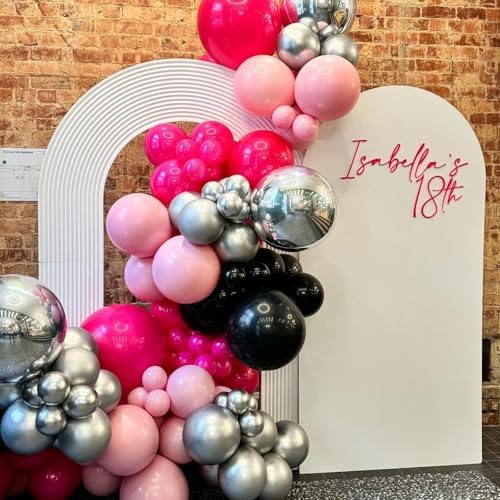 Hot Pink and Black Balloons,50PCS 12 Inch Black Pink and Silver Confetti Balloons with Ribbon,for Girls Wedding Bridal Shower Birthday Party Decorations (Pack of 3) - Image 3