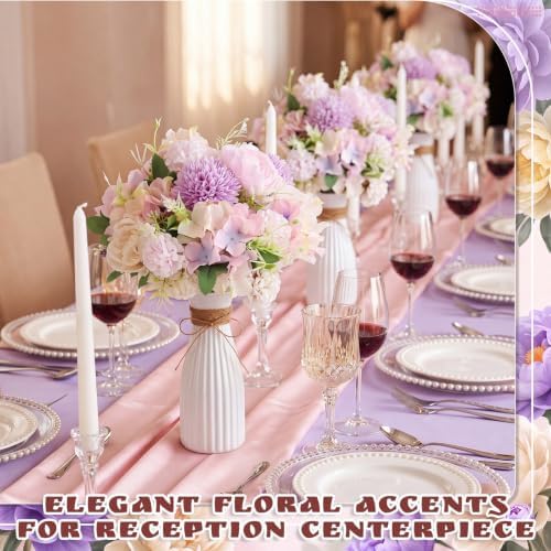 12 Set Artificial Hydrangea Peony Flowers with Vase, Purple - Image 5