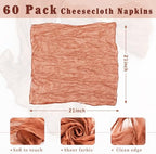 60 Pack Terracotta Cheesecloth Napkins 21x21 Inches Terracotta Cloth Napkins Washable Set of 60 Dinner Table Napkins for Wedding Bridal Baby Shower Rustic Boho Cotton Gauze Summer Party Table Decor - Image 3