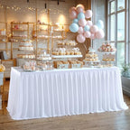 PARTISKY White Polyester Table Skirt for Rectangle Tables 14f, Wrinkle Resistant Pleated Ruffle Table Cloth for Birthday Party Banquet Wedding Baby Shower - Image 3