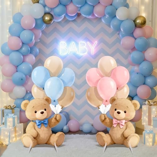 2Pcs Gender Reveal Pink Blue Bear Cardboard Cutouts Standup - Image 2
