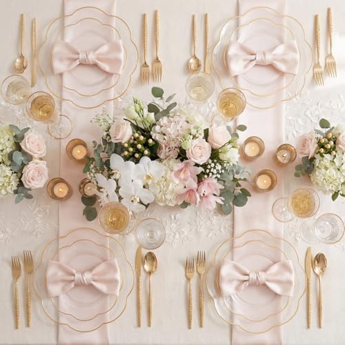 LIYH 150Pcs Gold Flower Clear Plastic Plates Silverware Set for Wedding - Image 5