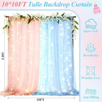 Ledido 10×10ft Pink Blue Tulle Backdrop Curtain with Light(4 Panels 5×8ft) - Image 2