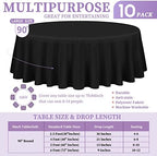 Showgeous 10 Pack Black Round Tablecloths, 90 Inch, Washable Polyester - Image 2