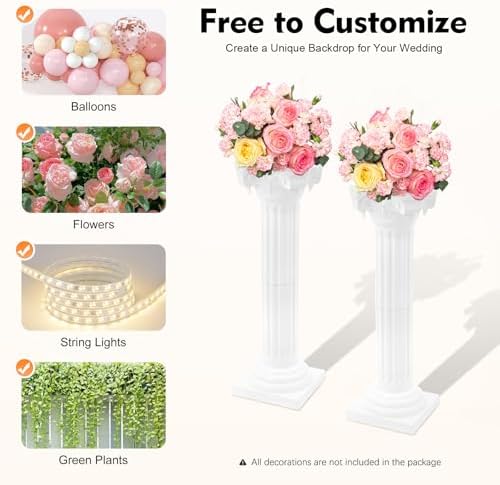 2PCS 34.65in White Roman Columns for Wedding Ceremony Party - Image 6