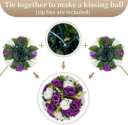 Sziqiqi Silk Rose Flower Balls for Table Centerpieces, Purple&White, 10Pcs - Image 7