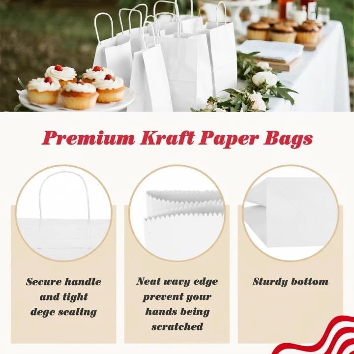 GSSUSA 400 Pack 8x4.25x10.5'' Paper Bags with Handles Bulk, White Paper Gift Bags for Small Business - Image 3