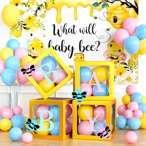 Party Inspo What Will It Bee Gender Reveal Decorations, Bee Gender Reveal Decorations, Bumble Bee He or She What Will Baby Bee Decorations Backdrop Balloon Banner Tablecloth Cake Cupcake Topper Box - Image 7