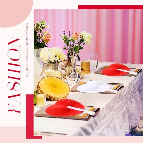 Blulu 60 Pack Wedding Heart Folding Hand Fans Decor Bulk, Red White - Image 6