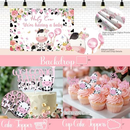 Costova Cow Baby Shower Decorations for Girls, Pink Cow Baby Shower Decorations, Holy Cow We Are Having a Baby Backdrop Balloon Box Tablecloth Sash Pin for Cow Print Its a Girl Gender Reveal - Image 5
