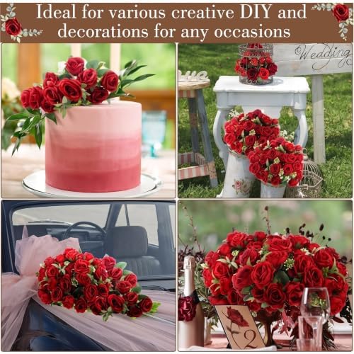 Zeyune 8 Pack 12 Inch Artificial Rose Bouquet, Red - Image 6