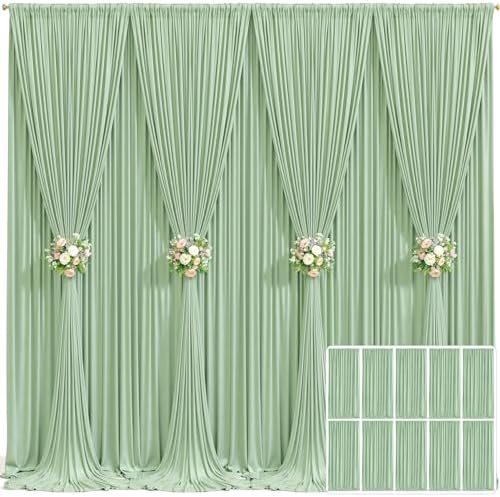 10 Panels Sage Green Backdrop Curtain for Parties Wrinkle Free Dark Green Photo Curtains Backdrop Drapes Fabric Decoration for Weding Baby Shower Birthday Party Photography 50ft(W) x 10ft(H) by Tao-GePartyDecorations