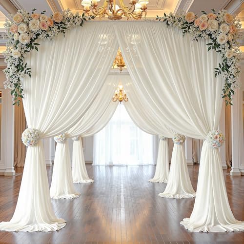 40ft x 10ft Beige Backdrop Curtains, Wrinkle-Free Sheer Chiffon Fabric Photo Backdrop Drapes for Wedding Arch Party Ceremony Stage Photography Decorations - Image 3