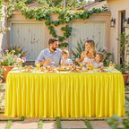 1 Pack Yellow Rectangle Table Clothes for 6 Foot Tables, Polyester Wrinkle Free Fitted Tablecloths 6ft Stretch Table Cover with Skirt for Wedding, Birthday, Parties, Trade Show, Craft Show - Image 6