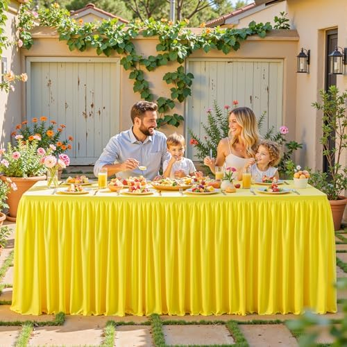 1 Pack Yellow Rectangle Table Clothes for 6 Foot Tables, Polyester Wrinkle Free Fitted Tablecloths 6ft Stretch Table Cover with Skirt for Wedding, Birthday, Parties, Trade Show, Craft Show - Image 6