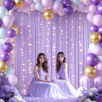 10x10ft Lavender Backdrop Curtains with Lights Photo Drapes Wrinkle Free Fabric Backdrop Curtain for Wedding Birthday Party Baby Shower Bridal Shower Home Party Background Decorations - Image 3