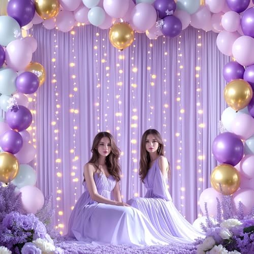 10x10ft Lavender Backdrop Curtains with Lights Photo Drapes Wrinkle Free Fabric Backdrop Curtain for Wedding Birthday Party Baby Shower Bridal Shower Home Party Background Decorations - Image 3