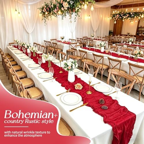 20 Pack Red Table Runner 17 x 108inch Cheesecloth Table Runner Rustic Boho Gauze Sheer Fabric Cheese Cloth Table Runners for Wedding Party Bridal Baby Shower Birthday Spring Table Decor - Image 4