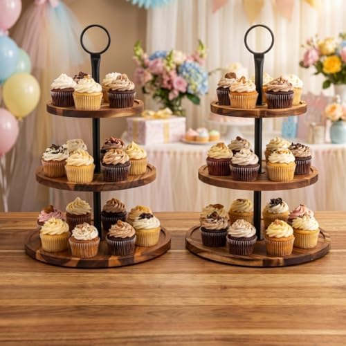 Arttown 6Pack Dessert Table Display Acacia Wood Cake Stand with Lid - Image 4
